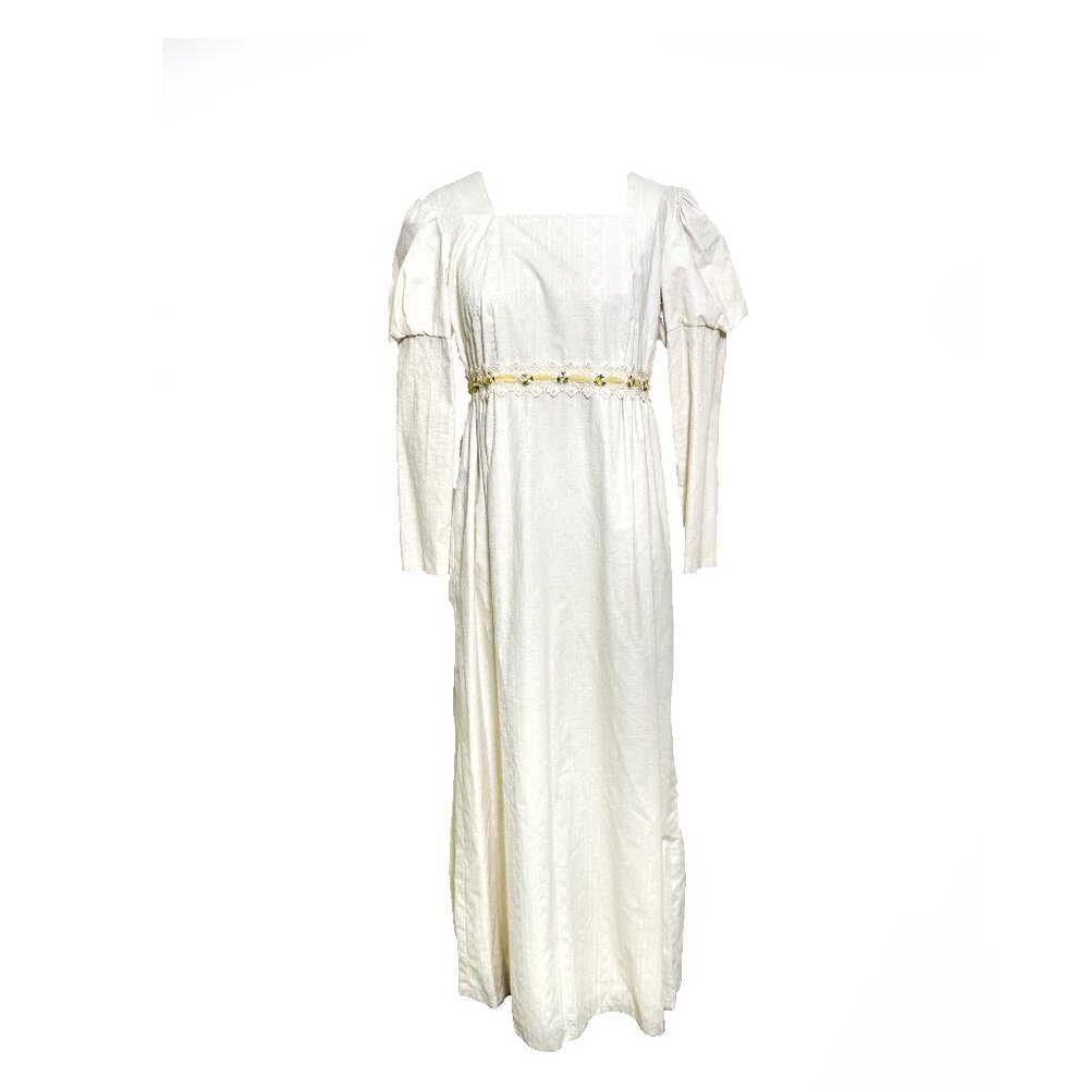 Vintage 1960s/1970s White and Yellow Floral Prairie Gunne Sax Style Maxi Dress